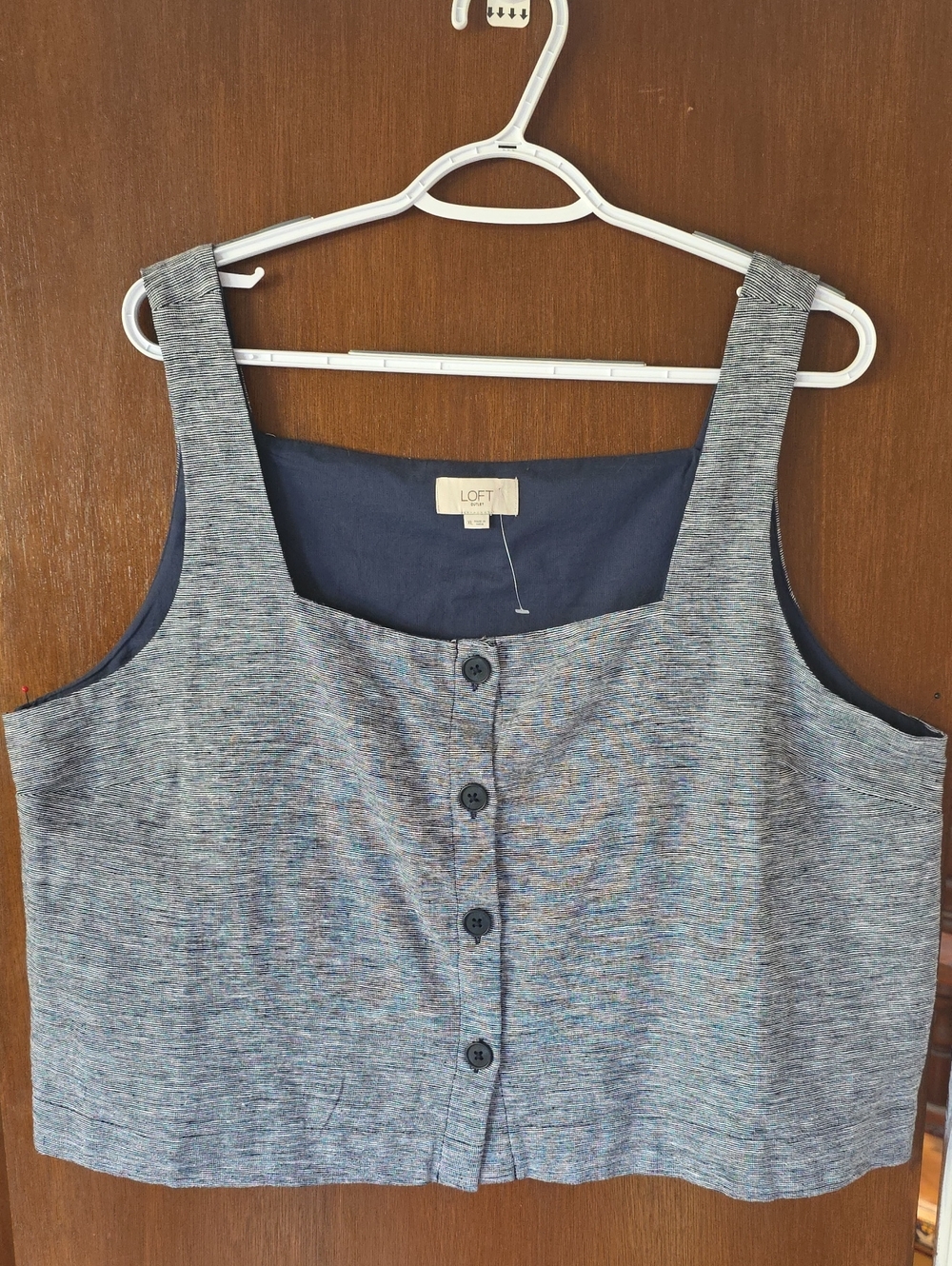 LOFT Heathered Navy Button-Front Crop Top